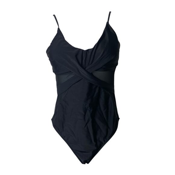 Zaful Women's Black V-Neck Mesh Cross Sides Tummy Control Swimsuit Size 4 - Picture 3 of 7